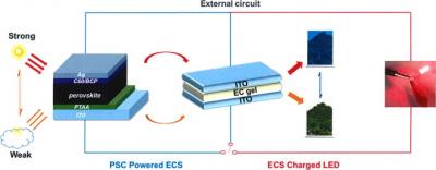 Schematic diagrams of device configurations and working principles of PSCs-powered ECS image