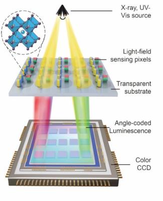X-ray-to-visible light-field detection through pixelated color conversion image